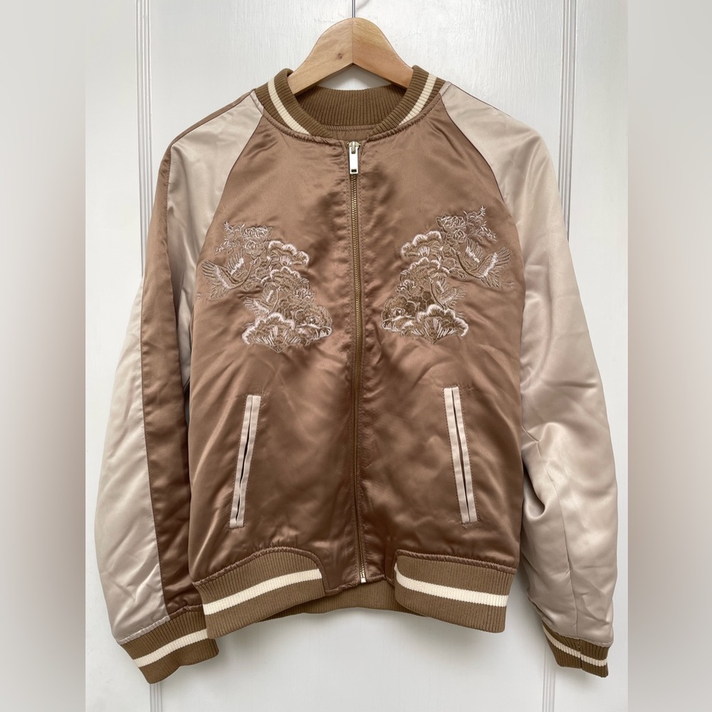 NWOT Forever 21 Golden/Tan Embroidered Bomber Jacket
